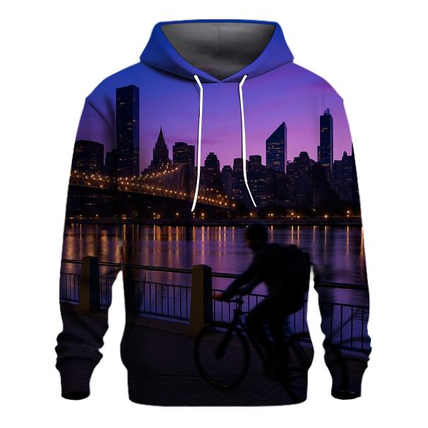 East River Esplanade Cyclist At Blue Hour hoodie designs