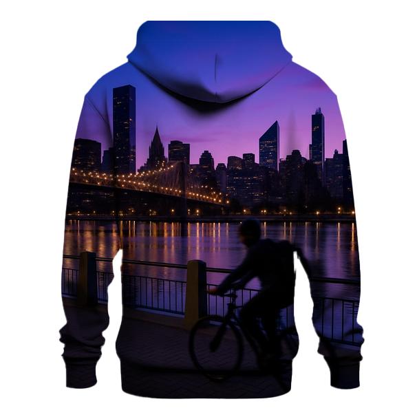East River Esplanade Cyclist At Blue Hour hoodie designs