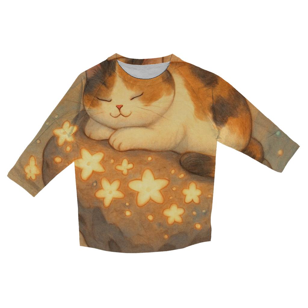 Meteor Garden Napping Cat printed three quarter sleeve shirts
