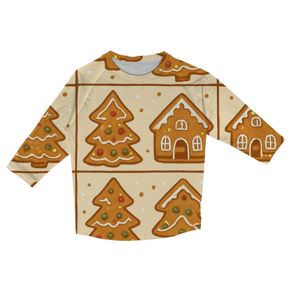 Gingerbread Village Tiles On Cream stylish quarter sleeve tops