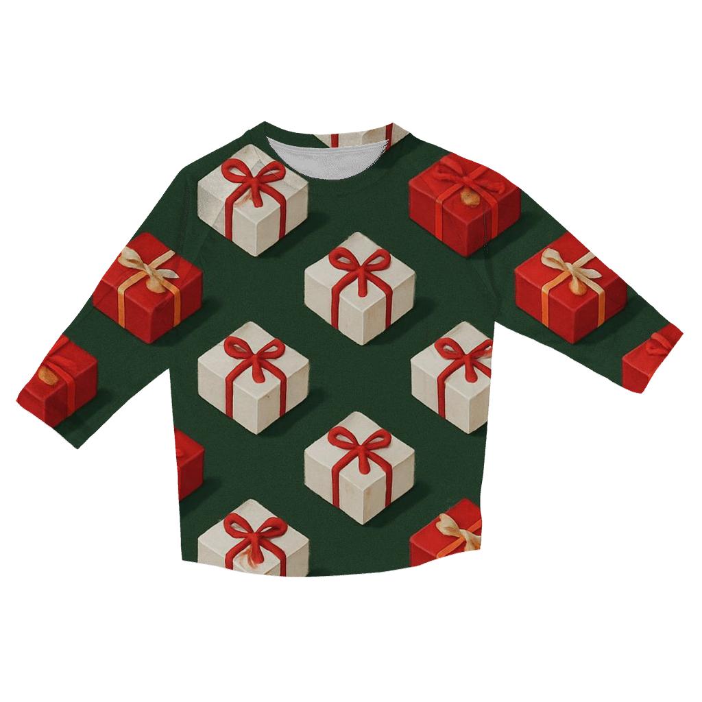 Gift Box Diagonal Parade On Forest Green trendy 3/4 sleeve tops