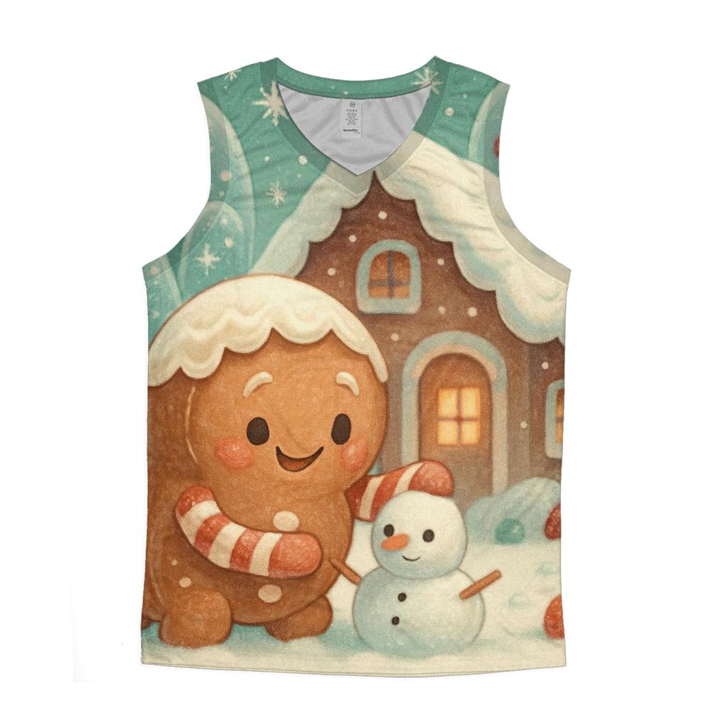 Gingerbread Cabin In The Snowglobe Forest sports performance tank tops