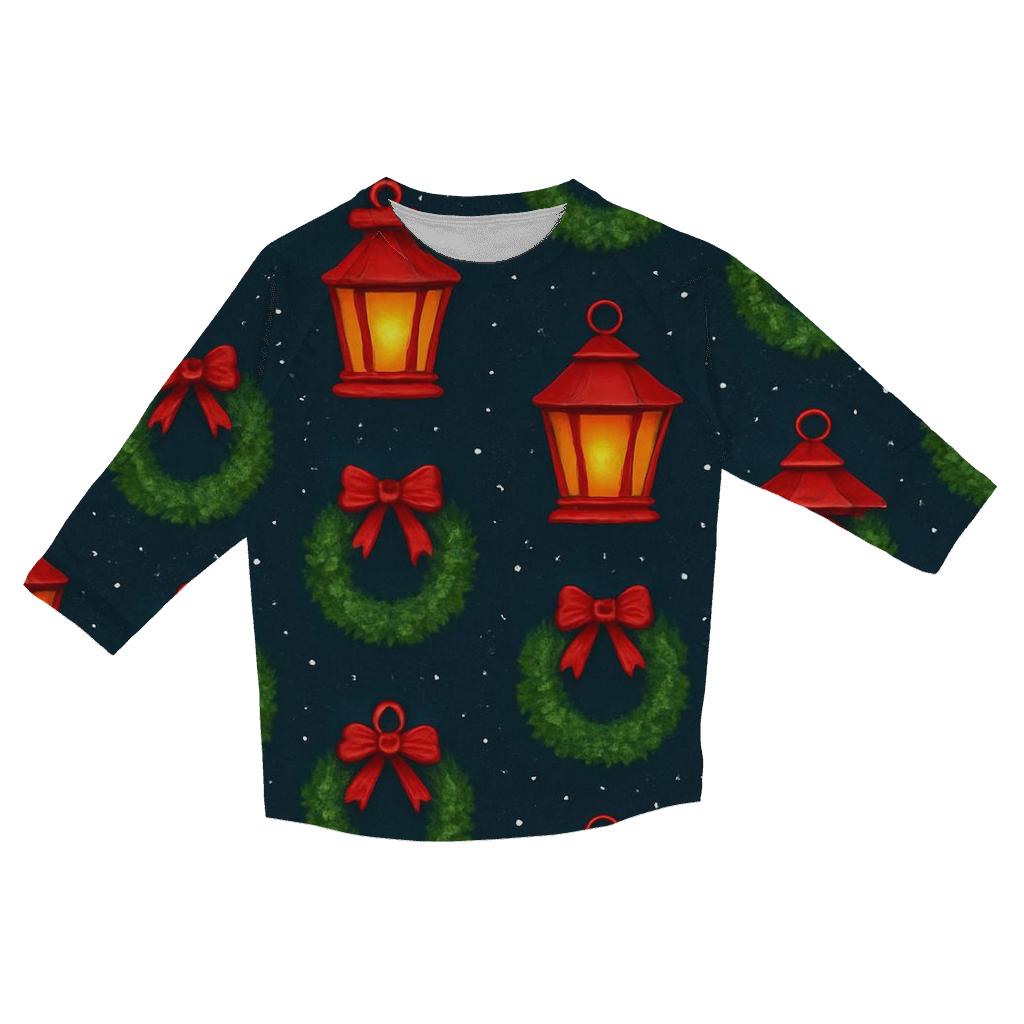 Lanterns And Wreaths Alternating Grid On Midnight Blue designer 3/4 sleeve blouses