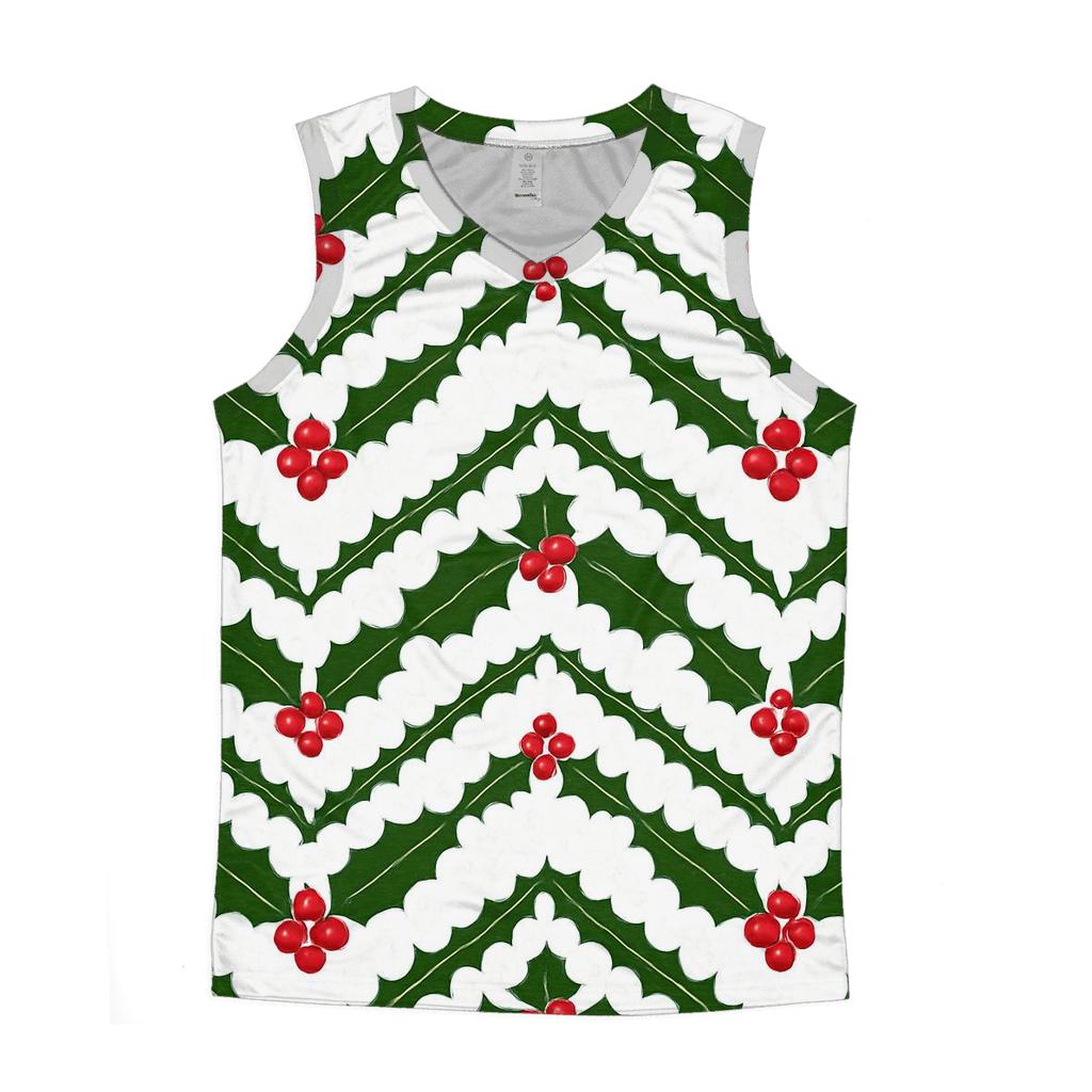 Evergreen Holly Chevron On Snow White graphic print tank tops