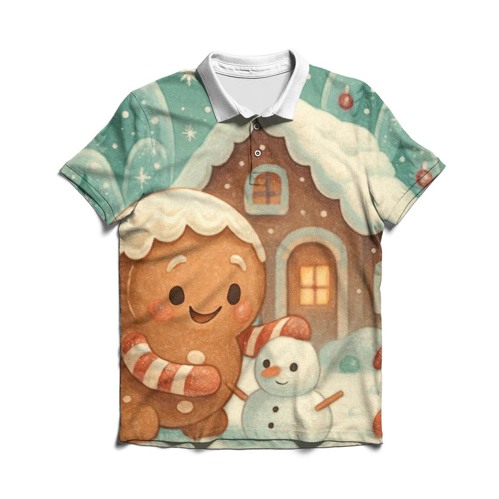 Gingerbread Cabin In The Snowglobe Forest custom polo shirts