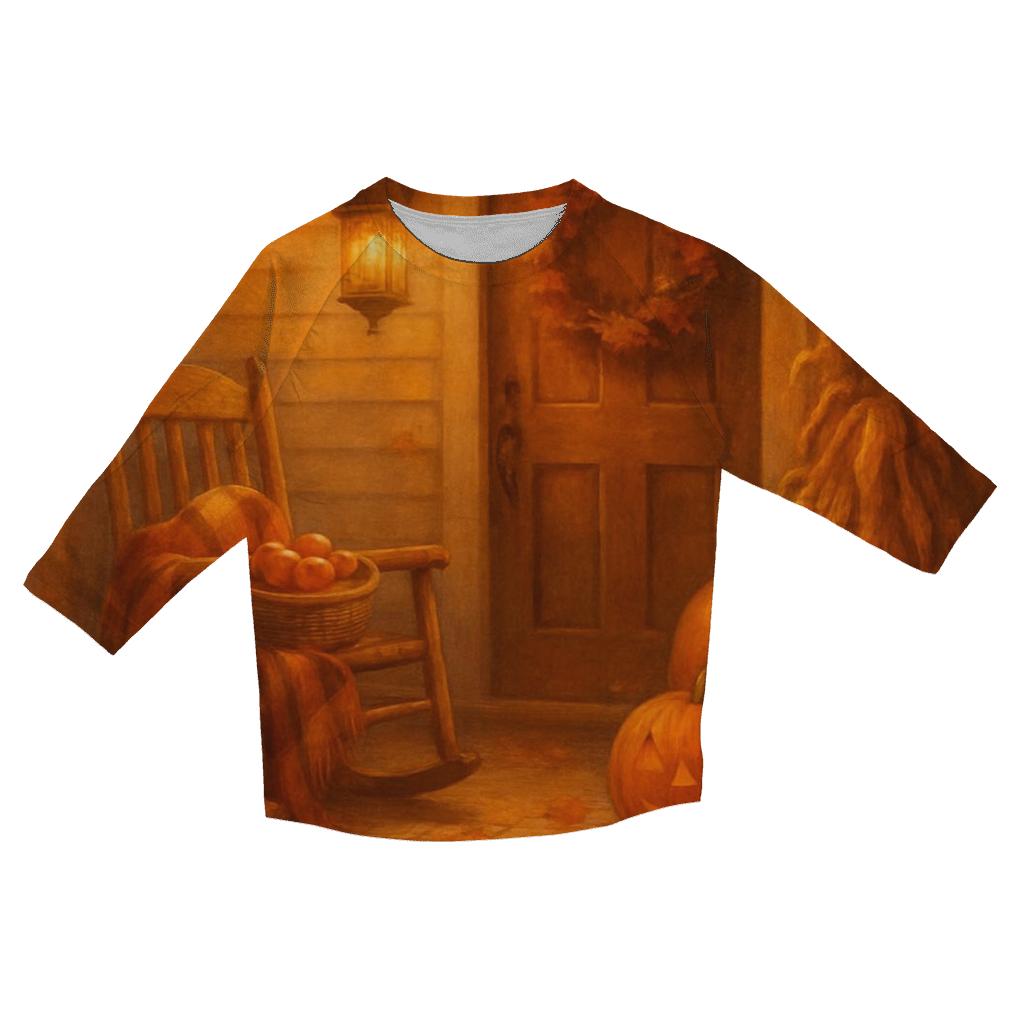 Golden Harvest Porch Gathering printed three quarter sleeve shirts