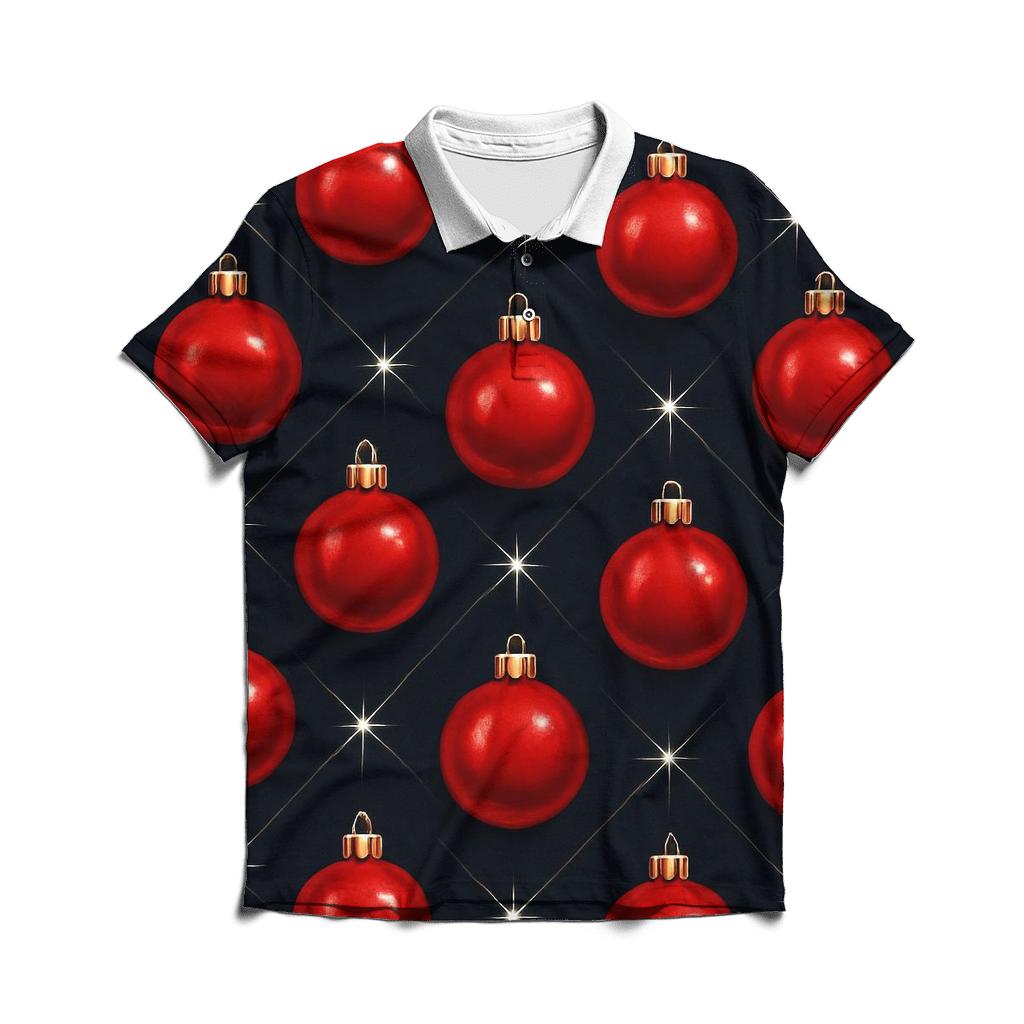 Crimson Ornaments Lattice On Midnight Field classic pique polos