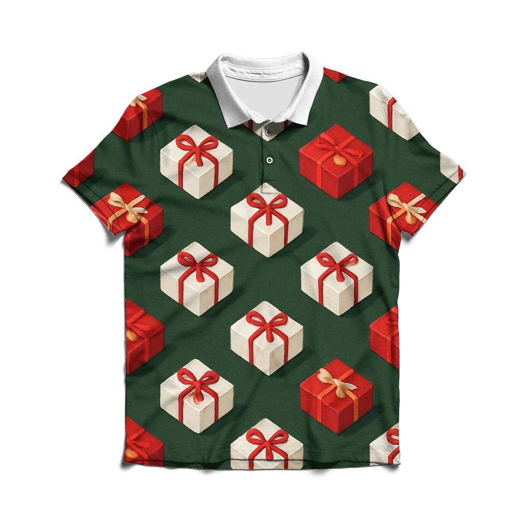 Gift Box Diagonal Parade On Forest Green custom polo shirts