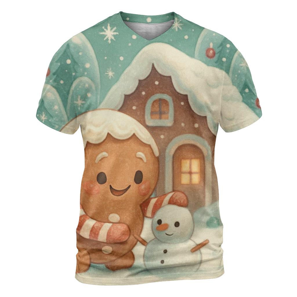 Gingerbread Cabin In The Snowglobe Forest vibrant all-over design tees
