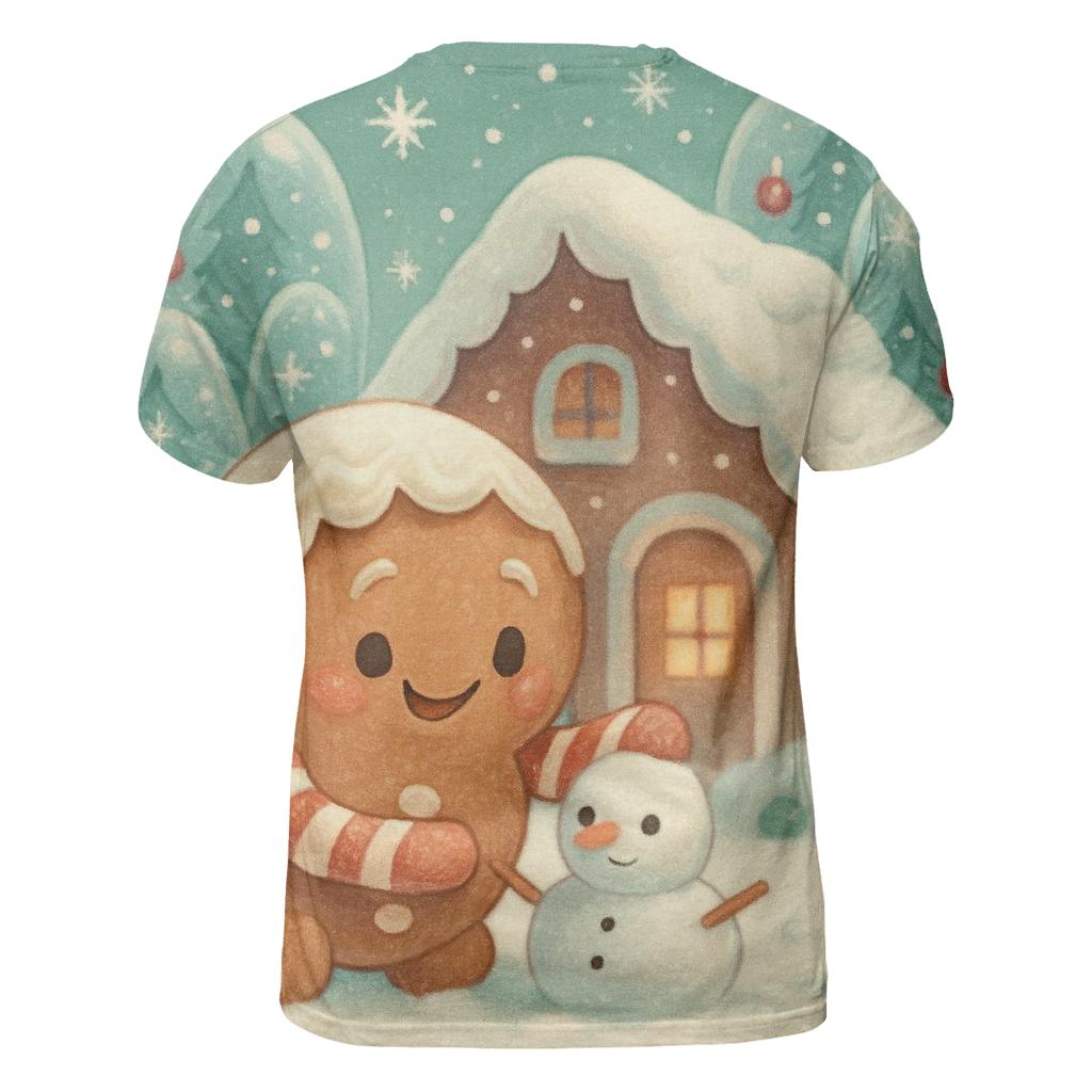 Gingerbread Cabin In The Snowglobe Forest vibrant all-over design tees
