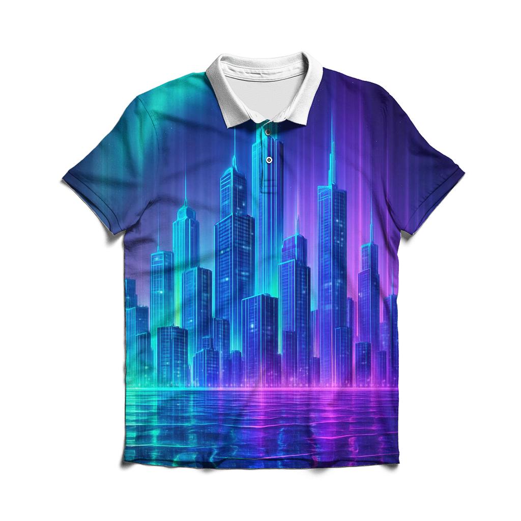 Luminous Tides Gradient City custom polo shirts