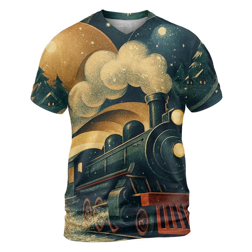 North Pole Train Through The Ornament Tunnel trendy printed shirt styles