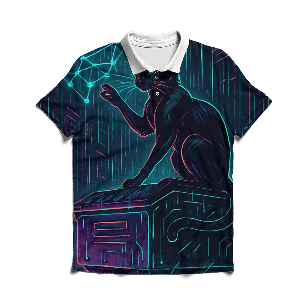 Cyber Alley Star Hacker Cat branded logo polo shirts
