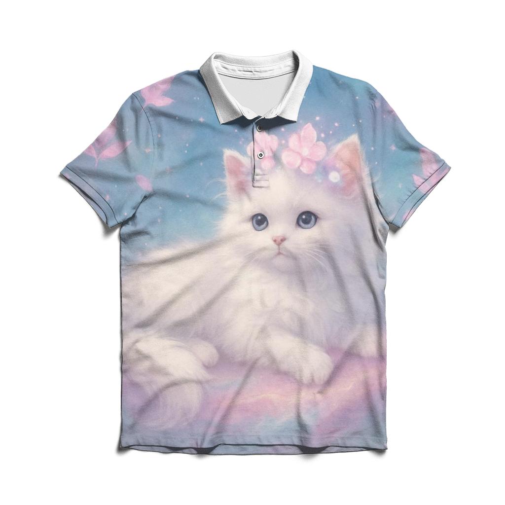 Nebula Flower Crown Dreamer Cat designer slim fit polos