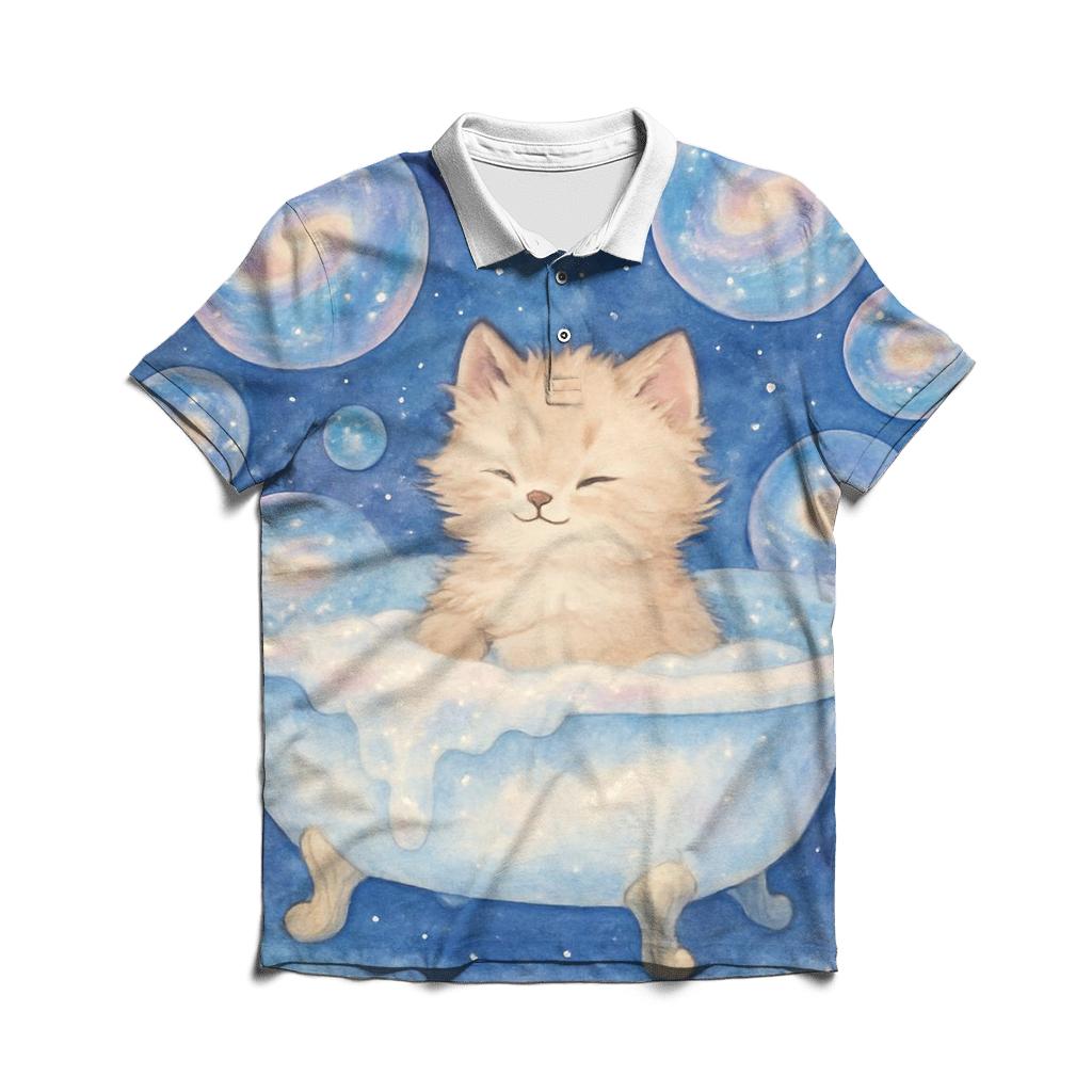 Galaxy Bubble Bath Kitten custom polo shirts