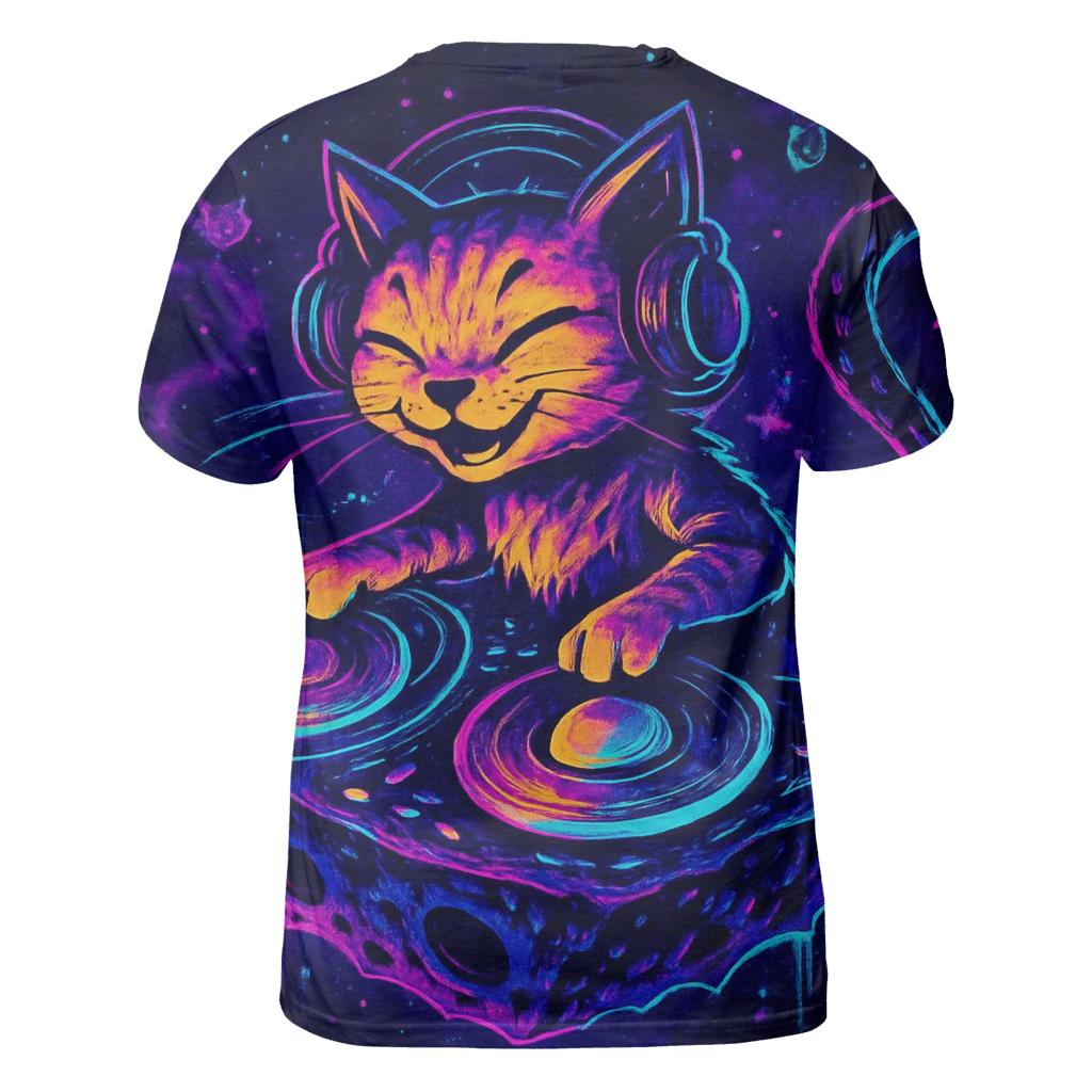 Galactic DJ Cat Eclipse creative print fashion shirts