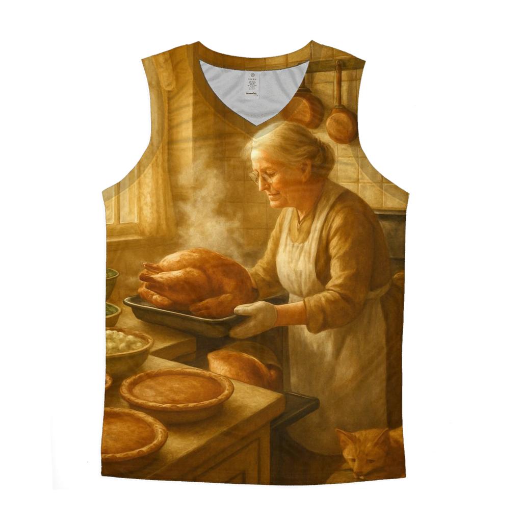 Grandmas Cozy Kitchen Harvest graphic print tank tops