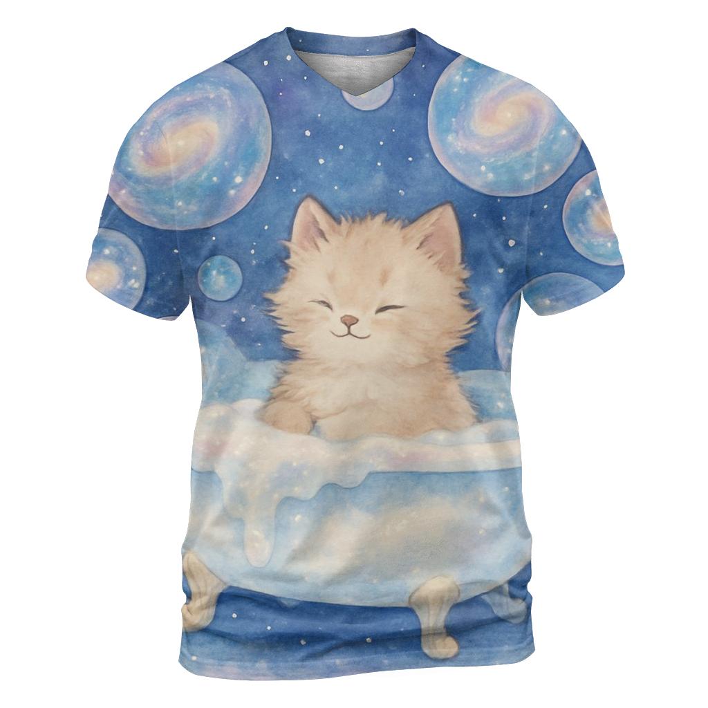 Galaxy Bubble Bath Kitten artistic all-over print tops