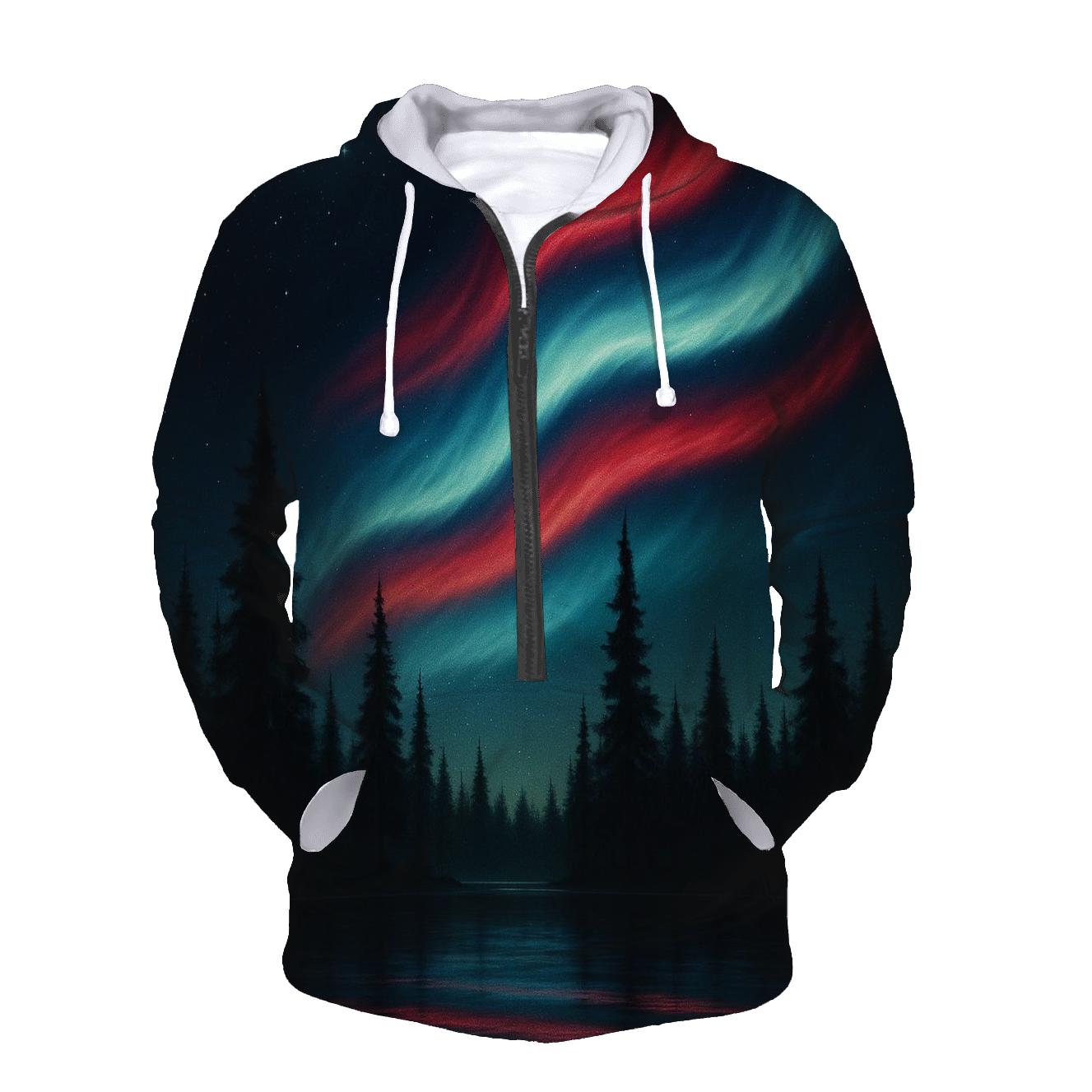 Aurora Stripes Over Pines lightweight hoodies
