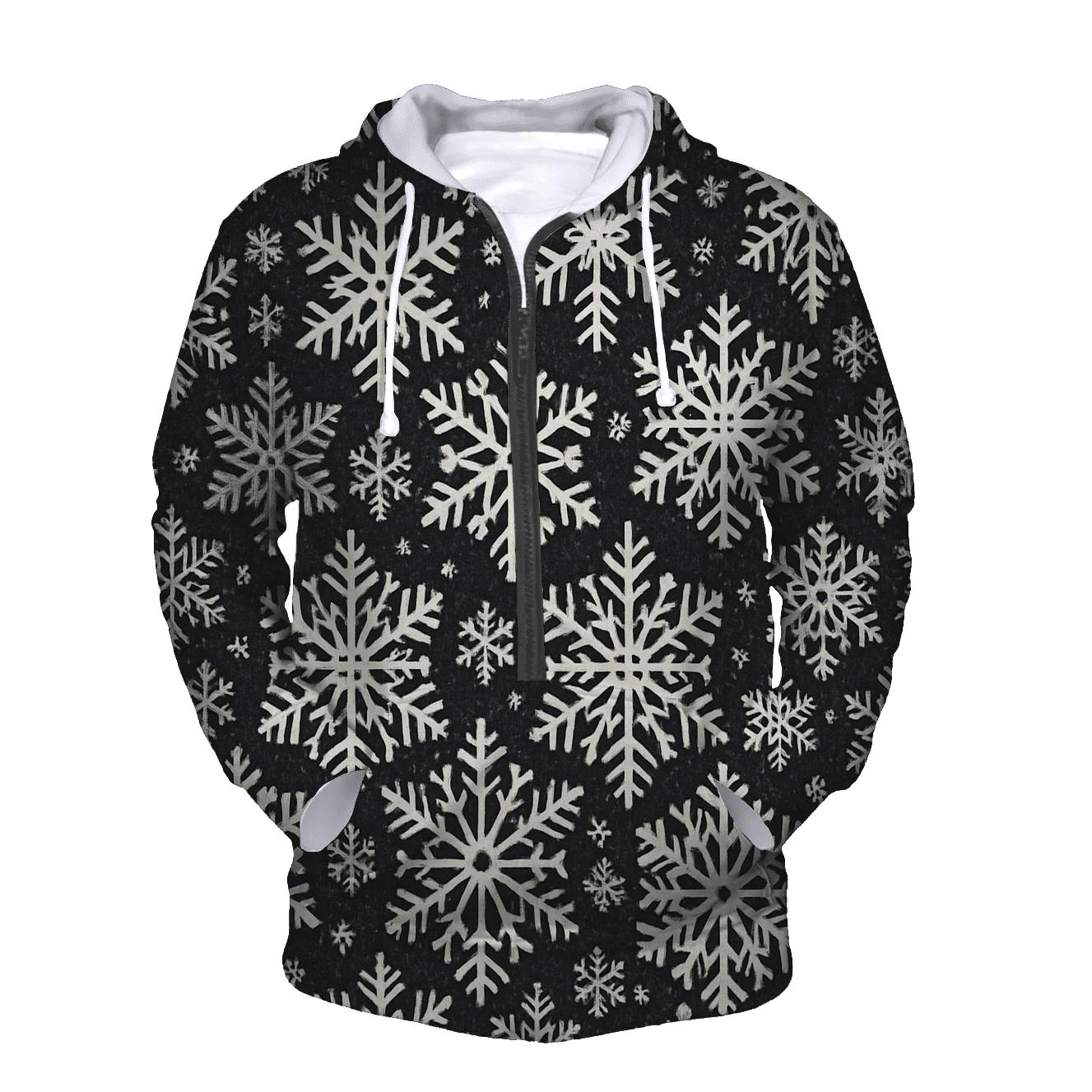 Midnight Snowflake Tessellation With Silver Glow embroidered hoodies