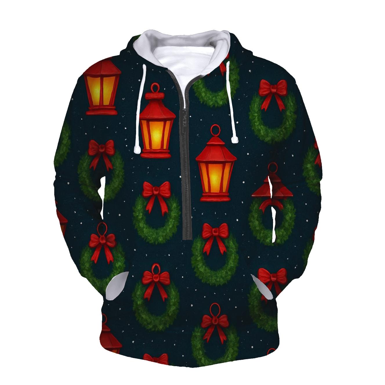 Lanterns And Wreaths Alternating Grid On Midnight Blue hoodie trends