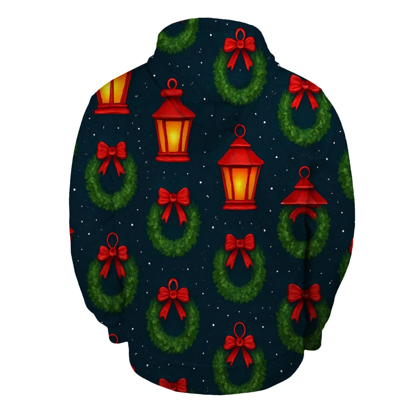 Lanterns And Wreaths Alternating Grid On Midnight Blue hoodie trends