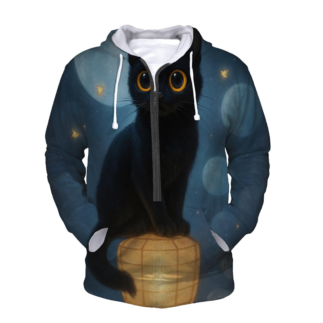 Moonlit Lantern Guardian Cat pullover hoodies