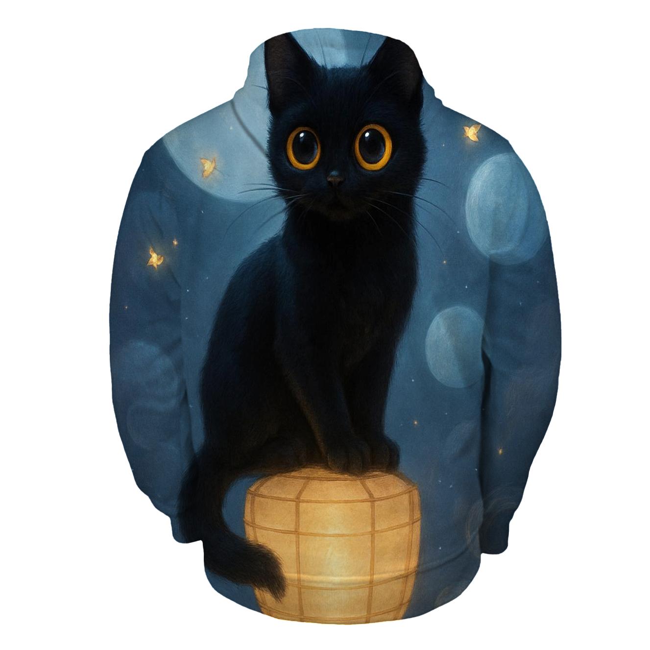Moonlit Lantern Guardian Cat pullover hoodies