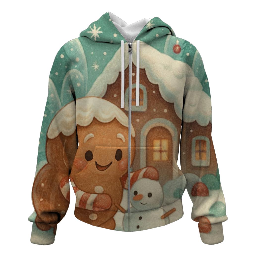 Gingerbread Cabin In The Snowglobe Forest embroidered hoodies