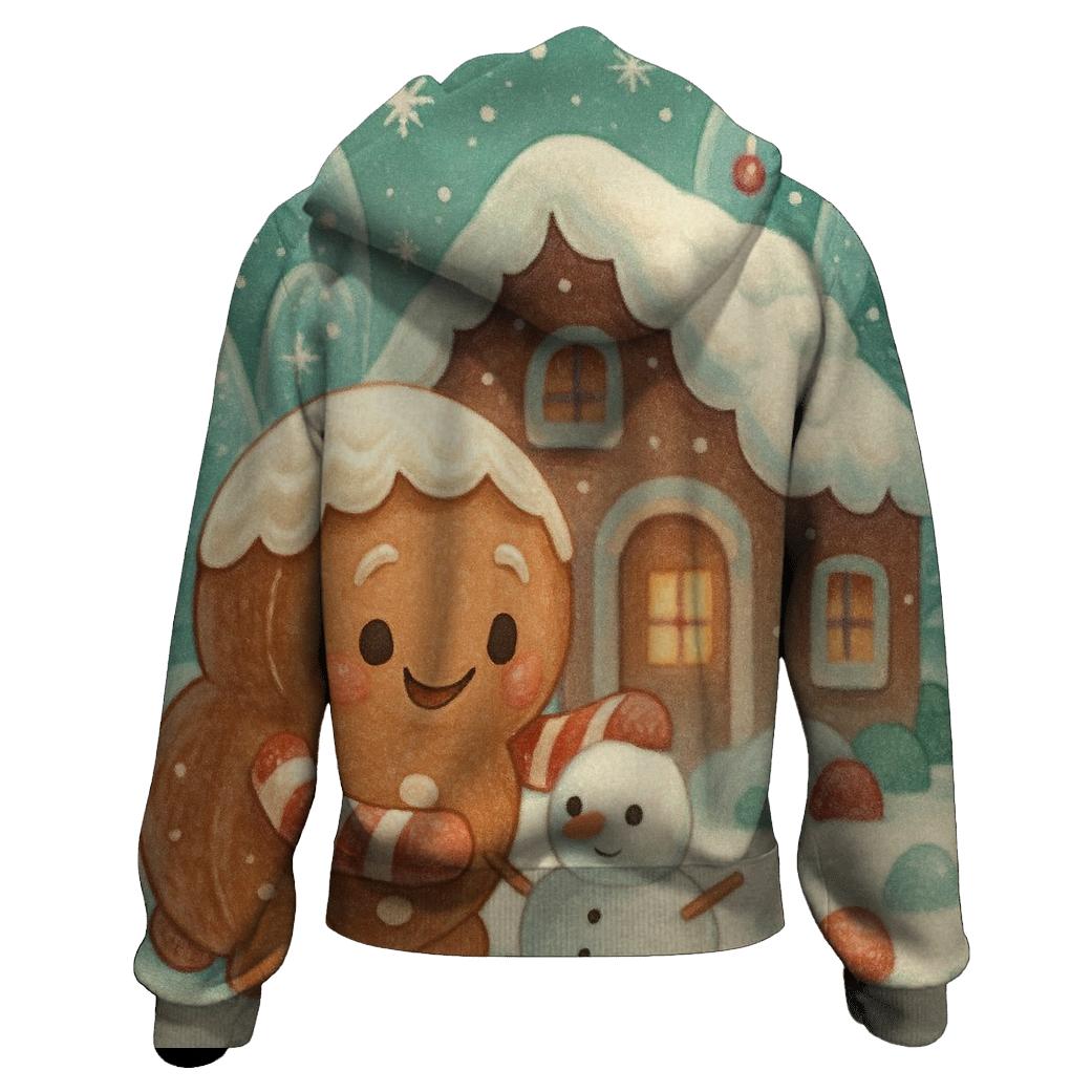 Gingerbread Cabin In The Snowglobe Forest embroidered hoodies
