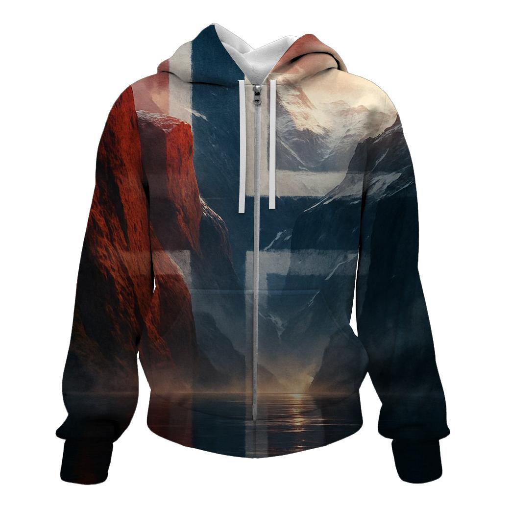 Nordic Ice Fjord Norwegian Flag Mirage printed hoodies