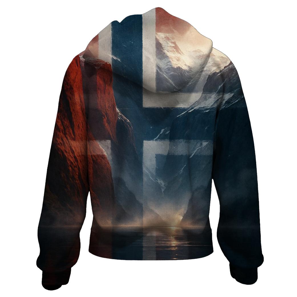 Nordic Ice Fjord Norwegian Flag Mirage printed hoodies