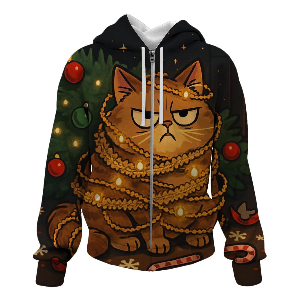 Grumpy Cat In Tinsel Trouble printed hoodies