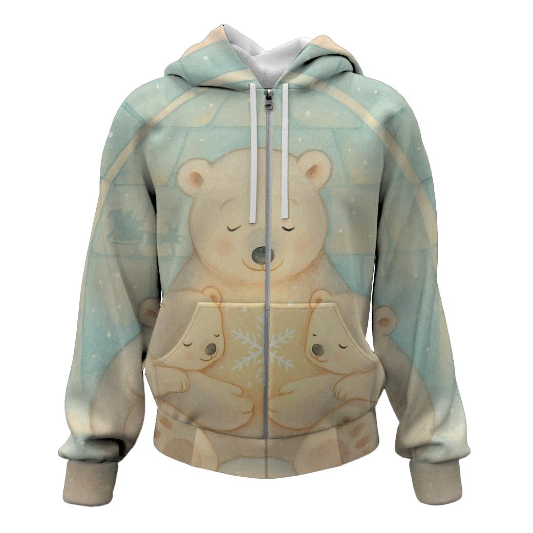 Polar Bear Family Igloo Storytime embroidered hoodies