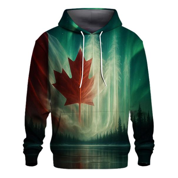 Aurora Over The Canadian Maple Flag embroidered hoodies
