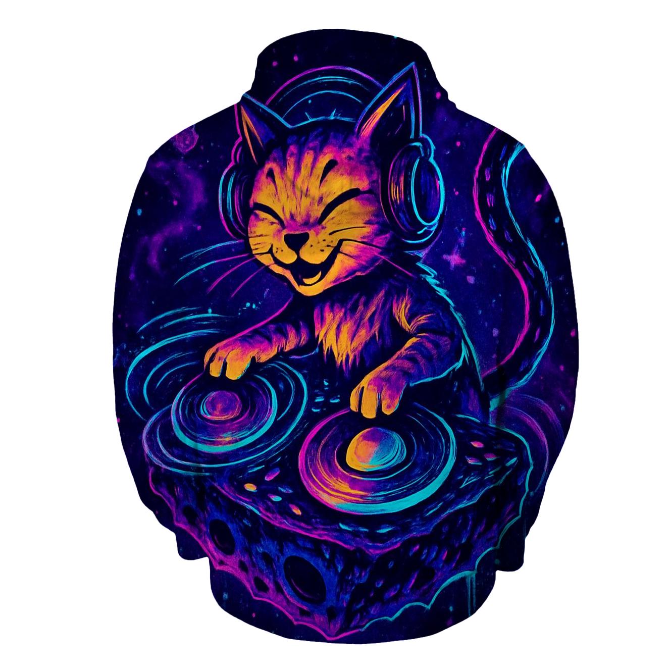 Galactic DJ Cat Eclipse printed hoodies