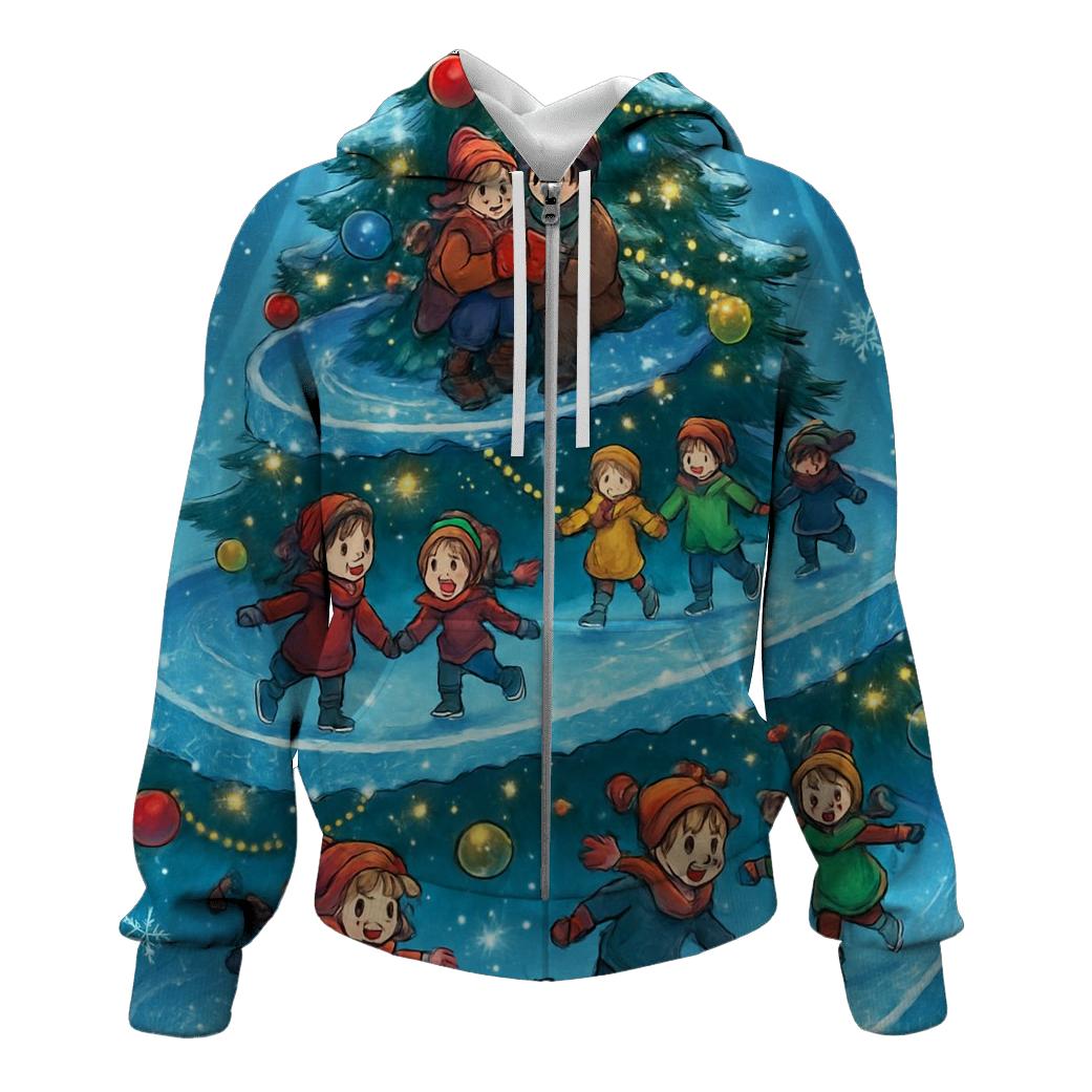 Christmas Tree Skating Rink Spiral graphic hoodies