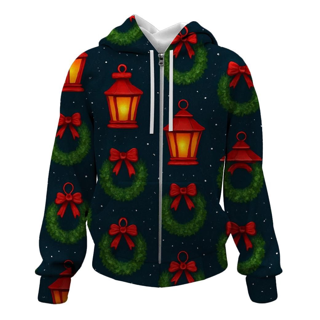Lanterns And Wreaths Alternating Grid On Midnight Blue lightweight hoodies