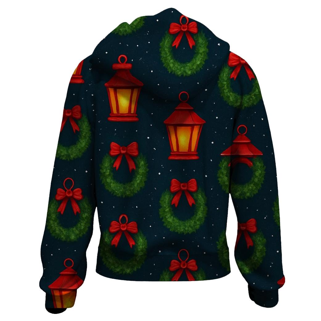Lanterns And Wreaths Alternating Grid On Midnight Blue lightweight hoodies