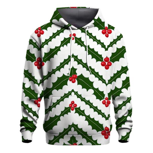 Evergreen Holly Chevron On Snow White embroidered hoodies