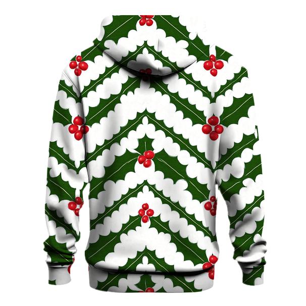 Evergreen Holly Chevron On Snow White embroidered hoodies