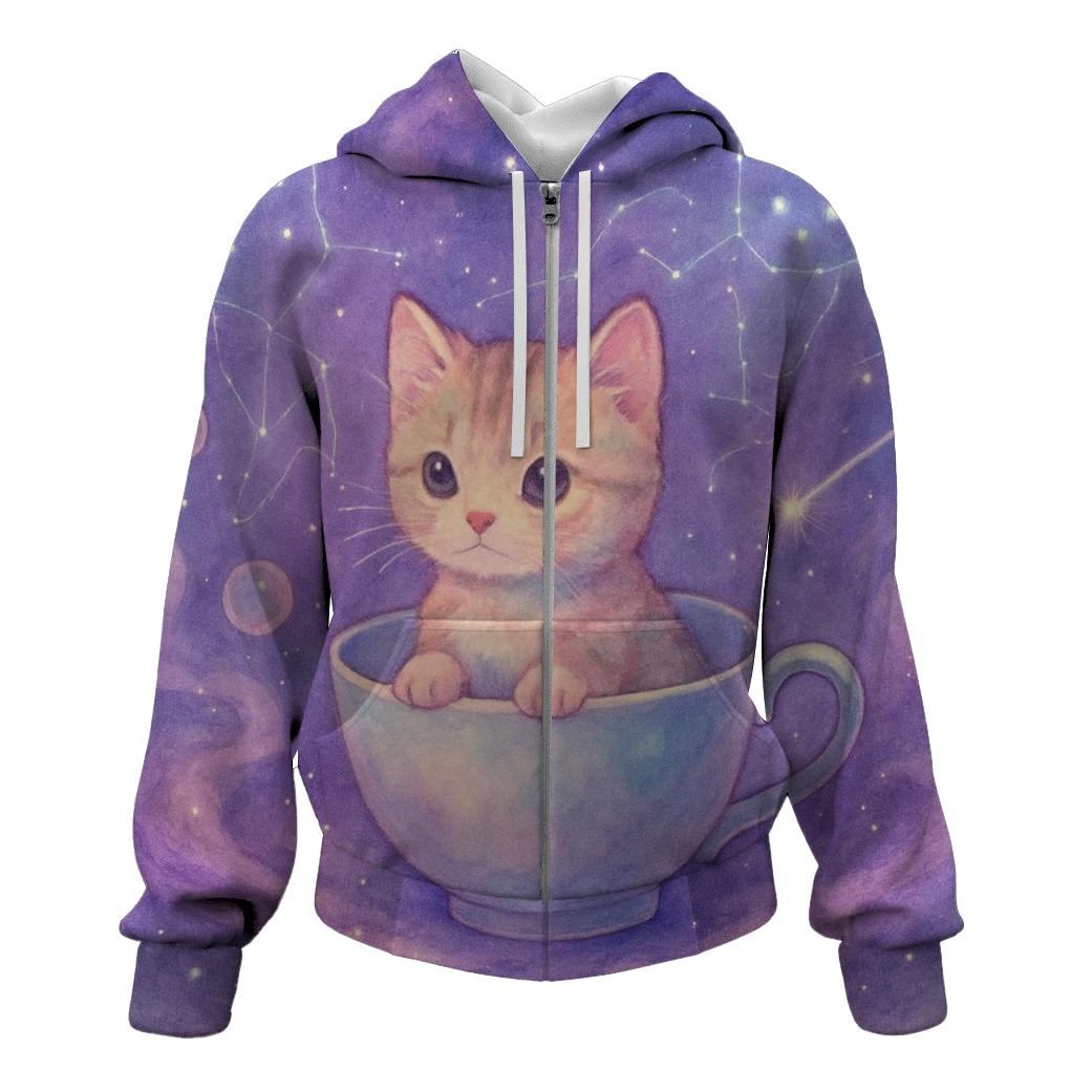 Starlit Teacup Cat Voyage embroidered hoodies