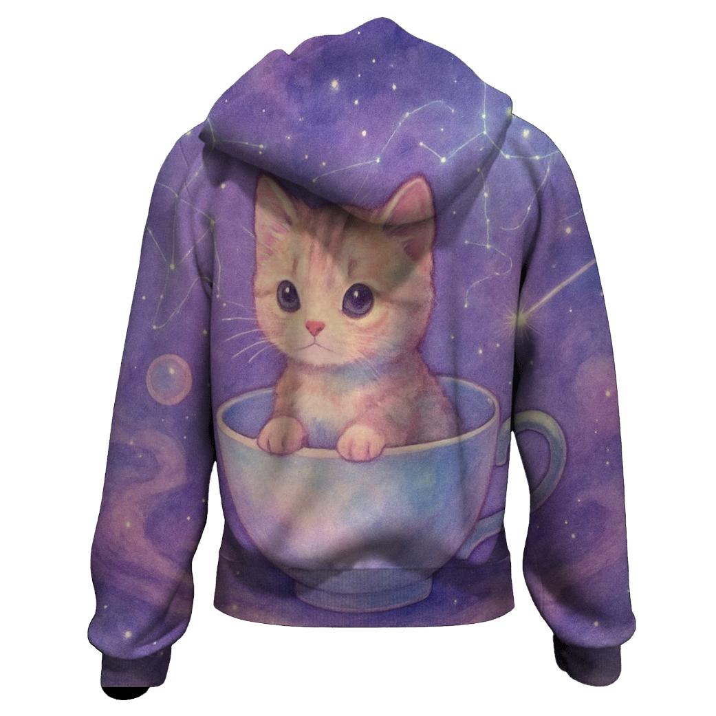 Starlit Teacup Cat Voyage embroidered hoodies