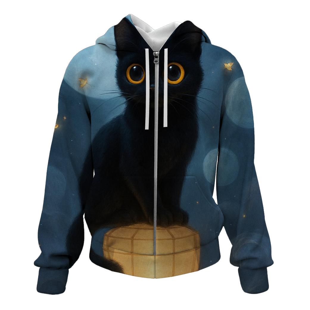 Moonlit Lantern Guardian Cat lightweight hoodies