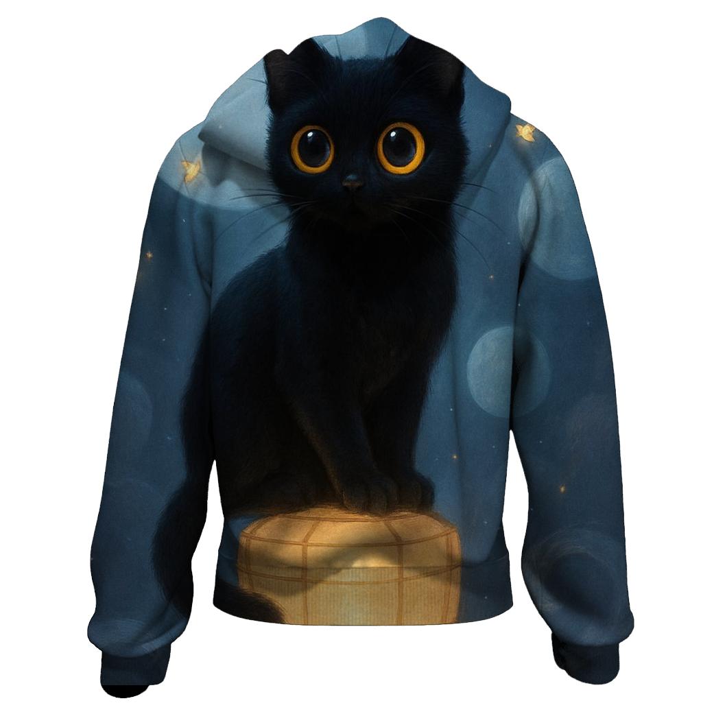Moonlit Lantern Guardian Cat lightweight hoodies