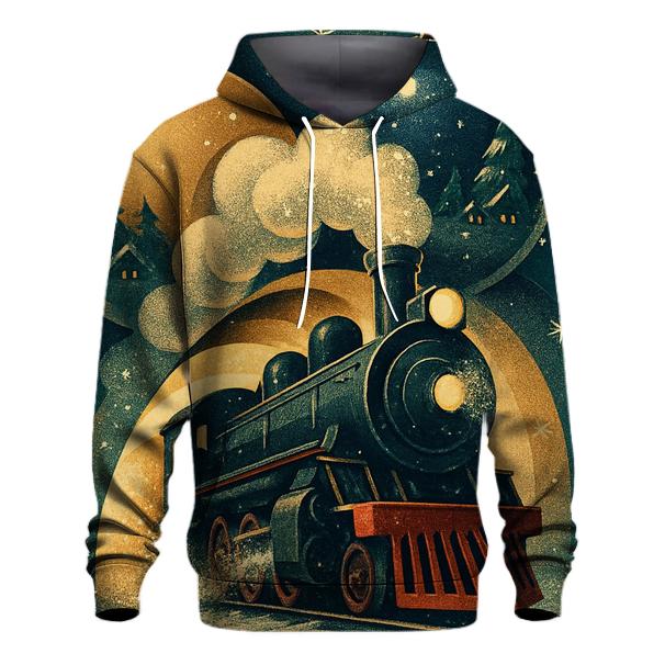 North Pole Train Through The Ornament Tunnel embroidered hoodies