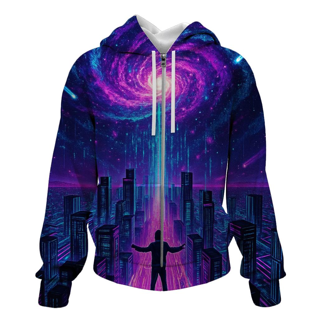 Aurora Circuit Above Neon City embroidered hoodies