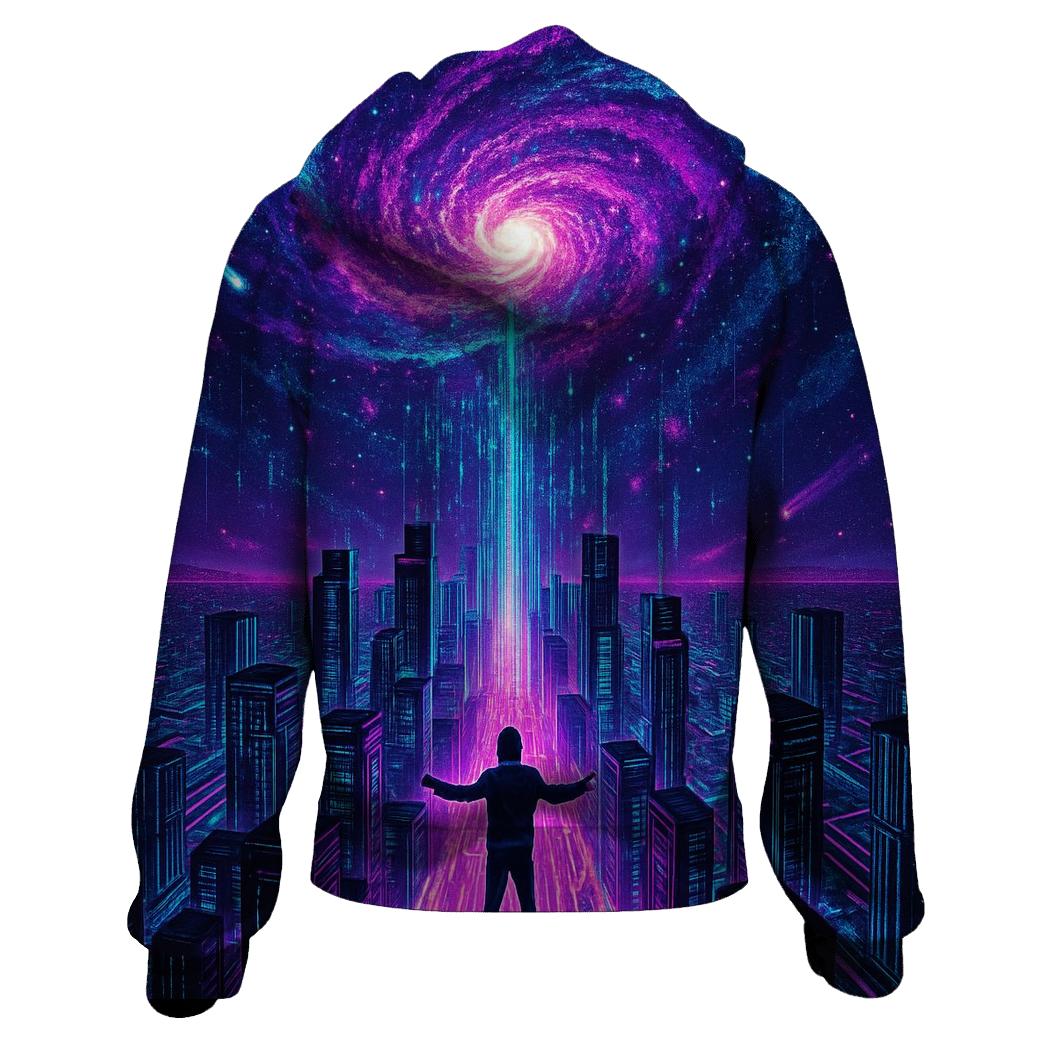 Aurora Circuit Above Neon City embroidered hoodies