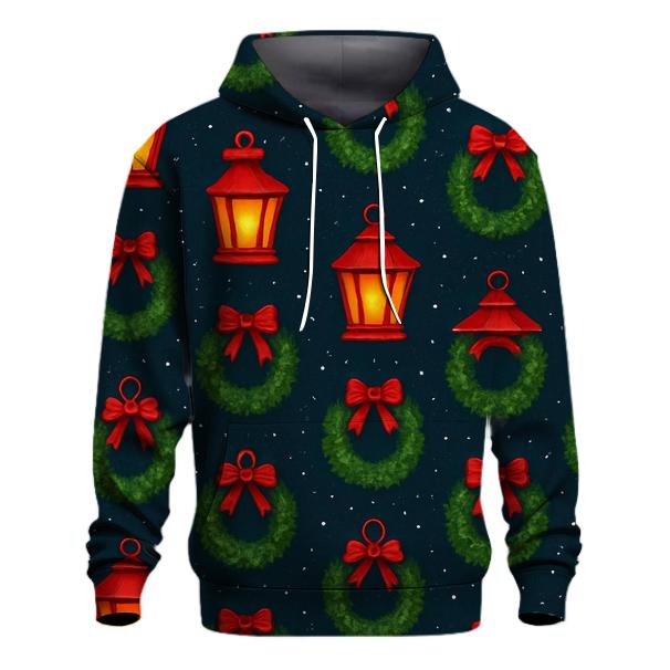 Lanterns And Wreaths Alternating Grid On Midnight Blue hoodies fashion