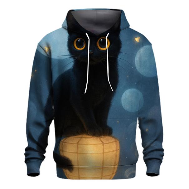 Moonlit Lantern Guardian Cat printed hoodies